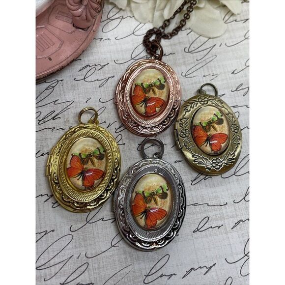 Bronze Easter Dragonfly Butterfly Mother’s Day Locket Necklace Pendant Wedding - Picture 11 of 15